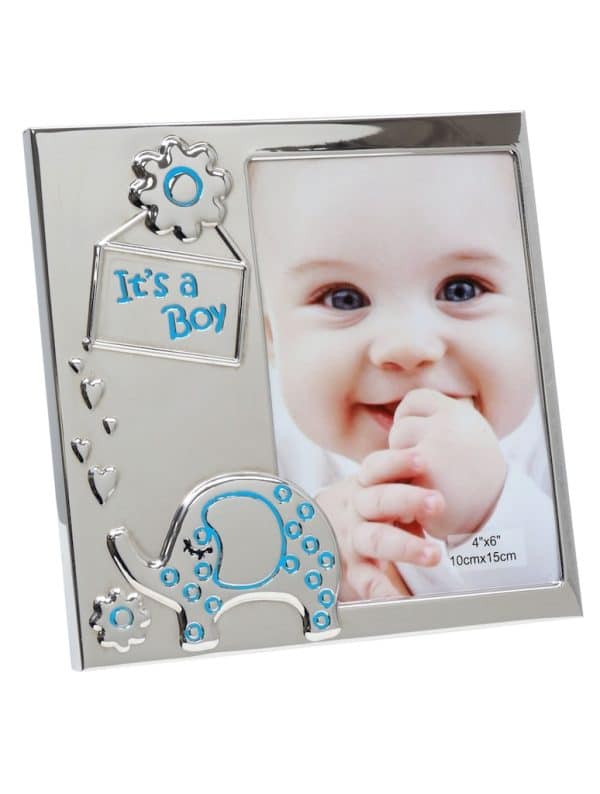 Zilverkleurige baby fotolijst It’s a Boy met olifantje – 10x15 cm