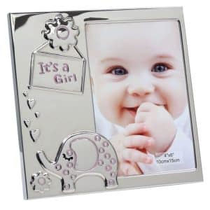 Zilverkleurige baby fotolijst It’s a Girl met olifantje – 10x15 cm
