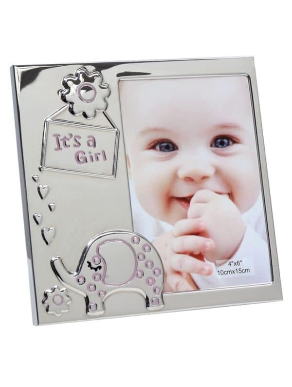Zilverkleurige baby fotolijst It’s a Girl met olifantje – 10x15 cm