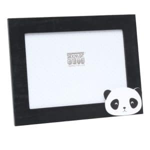 Fotolijstje voor kinderen in zwart hout met witte panda-decoratie aan de onderrand, geschikt voor diverse formaten foto’s (10x15, 13x18 en 15x20 cm), geproduceerd in Europa.